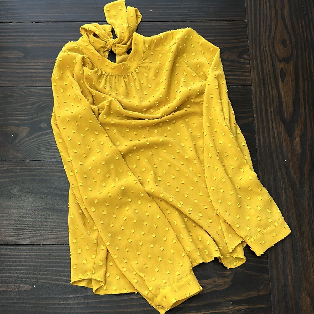 Yellow Women's Blouse with Bow Detail